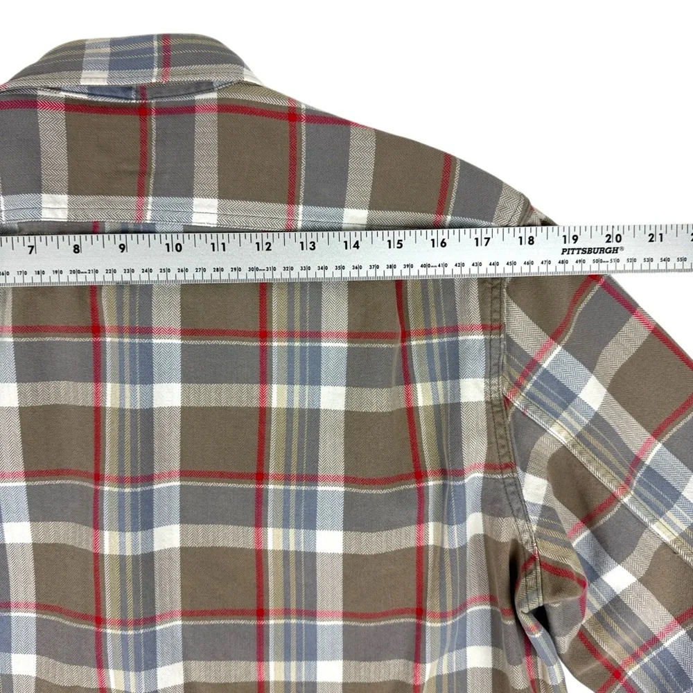 J. Crew Plaid Shirt Men's Large Tan Gray Red Flannel Button-up 100% Cotton Soft